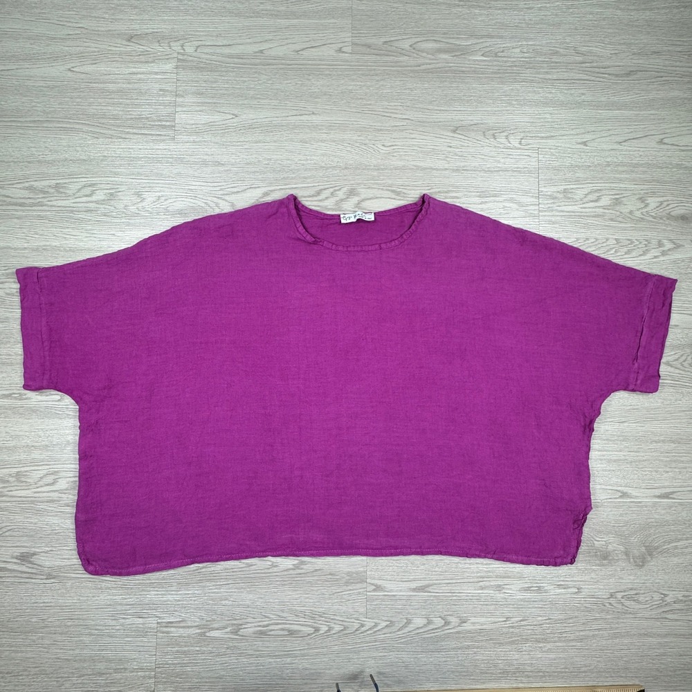 Gigi Moda Women's Linen Top Boxy Made in Italy Magenta Purple OS Relaxed Fit